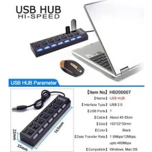 Plus Moda 7 Port USB Hub Çoklayıcı Çoğaltıcı Onoff Düğmeli Işıklı Adaptörlü