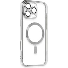 Plus Moda & Aksesuar 16 Pro Için ile Uyumlu Arka Kısmı Parlak Şeffaf Yapıya Sahip Kenarları Silikon Yapılı Güçlendirilmiş Mıknatıslı Kamera Lens Koruyuculu Kablosuz Şarj