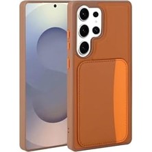 Plus Moda - Galaxy S24 Ultra ile Uyumlu Kılıf Kamera Koruma Kartlıklı Cüzdanlı Renkli Tuşlu Deri Tasarımlı Silikon - Kahverengi