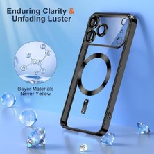 Plus Moda 17 Pro Max Şeffaf Manyetik Kılıf (Magsafe Uyumlu) + 2 Temperli Cam – Darbeye Dayanıklı (Siyah)