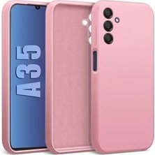Plus Moda Galaxy A35 ile Uyumlu Kadife Astarlı Pembe Mat Silikon Kılıf – Ince & Esnek, Leke ve Suya Dayanıklı