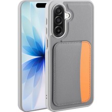 Plus Moda - Galaxy A56 ile Uyumlu A36 -A56 Kılıf Kamera Korumalı Kartlıklı Cüzdanlı Renkli Tuşlu Deri Tasarımlı Silikon - Gri