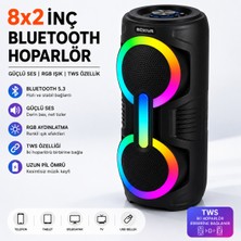 Roxiva 8 Inç Çift Hoparlör Rgb Bluetooth Hoparlör Tws Özellikli Taşınabilir Kablosuz Ses Sistemi USB Destekli Güçlü Bass