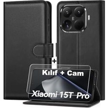 Plus Moda - 15T Pro ile Uyumlu Mi Kılıf 360 Tam Kaplar Deri Kapaklı Cüzdan Standlı Kartvizitli + Ekran Koruyucu Cam