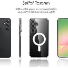 Plus Moda Galaxy A56 Için Şeffaf Kılıf Mag-Clear Güçlü Manyetikli  A56 Koruyucu Sararmaya Dayanıklı Kalın Yapılı Darbe Emici Pc+Tpu Hibrit Tasarım A56 Kılıfı
