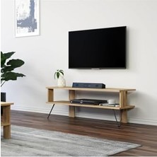 Plus Moda Duama Tv Sehpası – Metal Ayaklı, Açık Raflı Tasarım, 120 Cm, Antik Ceviz