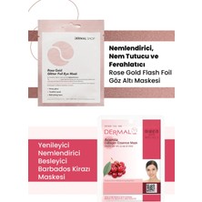 3 Katmanlı Rose Gold Göz Maskesi ve Yenileyici, Nemlendirici, Besleyici Barbados Kirazı Özlü Kolajen Maske Seti 2 Adet