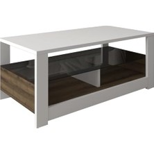 Plus Moda Füme Cam Raflı Orta Sehpa - Modern Tasarım Sehpa, Beyaz/antik Ceviz