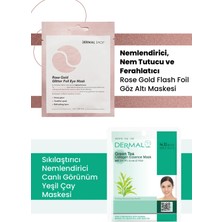 Dermal 3 Katmanlı Rose Göz Maskesi ve Sıkılaştıcı Nemlendirici Yeşil Çay Özlü Kolajen Maske Seti