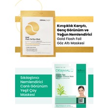 Dermal 3 Katmanlı Gold Göz Maskesi ve Sıkılaştırıcı Nemlendirici Yeşil Çay Özlü Kolajen Maske Seti