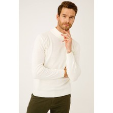 İGS Kemik Modern Fit Dar Kalıp Yarım Balıkçı Düz Uzun Kollu Triko