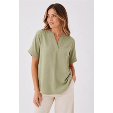 Fashion Friends Kısa Kollu Haki Kadın Bluz 26Y0209K1