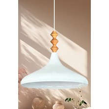 UltraMint Beyaz Ahşap Tekli Avize, Modern Sarkıt Işık, Salon ve Mutfak Aydınlatması