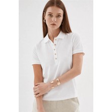 Fashion Friends  Beyaz Kadın Polo Yaka T-Shirt 26Y0602K1