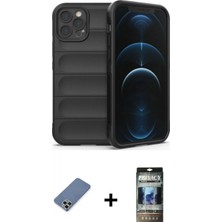 Marsilyan™- iPhone 12 Pro Kılıf Atlas Koleksiyonu - Siyah 34D Hayalet Izgaralı Cam + Metal Kamera Lens Koruma Cam - Akyl