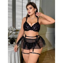 Deridün Yıldız Shoes Kadın Büyük Beden Gül Detaylı Etekli Fantezi Kostüm 8022