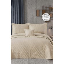Evlen Home Collection Hayal Çift Kişilik Yatak Örtüsü Dantelli 250 x 260 cm Kapitone Pike Takımı 4 Parça Elyaf Dolgulu  Bej