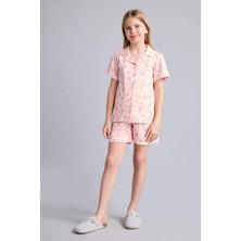 DeFacto %100 Pamuk Kısa Kollu Pijama Üst Şort Pijama Alt 2'li Pijama Takımı Kız Çocuk H2765A826SP