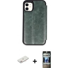 Marsilyan™- iPhone 11 Kılıf Zirve Yansıma Serisi - Siyah 34D Hayalet Izgaralı Cam + Renkli Kamera Lens Koruma Cam - Pe
