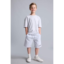 DeFacto Oversize Baskılı Optik Açık Gri Melanj Şort Erkek Çocuk H7915A826HS