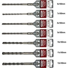 HAS - TEC Sds-Plus Matkap Ucu Seti 160MM | 7 Parça 6mm - 12MM | Kırıcı Delici Hilti Uyumlu Beton Delme Uçları