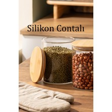 Porsima 1-3 Bambu Vakumlu Kapaklı Yuvarlak Borosilikat Cam 6lı Kavanoz Seti Saklama Kabı 750ML 10X12CM