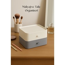 TeknoKapsül 2 Katlı Çekmeceli Makyaj Organizeri & Çok Amaçlı Düzenleyici Gri Beyaz