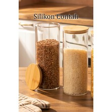 Porsima 3-3 Bambu Vakumlu Kapaklı Yuvarlak Cam 6lı Kavanoz Seti Saklama Kabı 1650ML 10X25CM