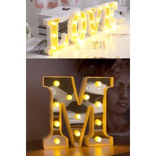 Patladı Gitti Dekoratif LED Işıklı Büyük Boy 3D M Harfi Gold Renk 22 cm Uzunluk İç Mekan Uyumlu