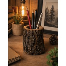 Hureggo Vintage Doğal Kütük Kalemlik & Masaüstü Düzenleyici (Rustik Tasarım) & 11 cm