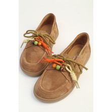 Benetton Kadın Vizon Süet Boncuk Detaylı Bağcıklı Loafer