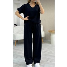 Trending Size Kristal Kumaş V Yaka Yırtmaç Detaylı Kadın Ikili Takım
