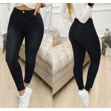 Gökyüzü Moda Kadın Yüksek Bel Yırtık Desenli Skınny Kot Pantolon