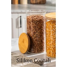 Porsima 2-3 Bambu Vakumlu Kapaklı Yuvarlak Borosilikat Cam 6lı Kavanoz Seti Saklama Kabı 1300ML 10X20CM