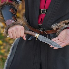 Köse Mehmet Av Bıçağı 32 cm - Uç Geyik Boynuzu Sap - Damascus Çeliği