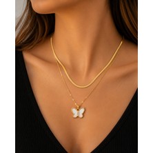 Stainles Steel Gold Kelebek Figürlü Çelik Kolye