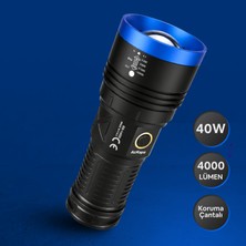 Badem10 Şarjlı Metal Koruma Çantalı El Feneri 40W 4000 Lümen Profesyonel Güçlü LED El Feneri Güçlü Işık