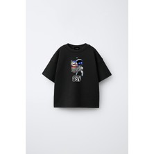 Fasardi Astro Bot Baskılı Oversize %100 Pamuk Kısa Kollu Unisex Çocuk Tişört