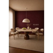 Miarik Design Yuvarlak Ahşap Bogum Ayak Traverten Tabla Mermer Yemek Masası
