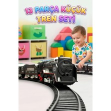 Farbu Oyuncak 13 Parça Pilli Işıklı Lokomotif Tren Raylı 2 Vagonlu Hareket Eden Eğlenceli Tren Oyuncak Seti