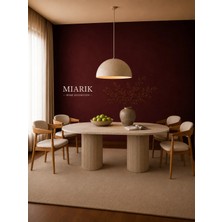 Miarik Design Nora Traverten Yemek Masası - Köşe Yuvarlak Kesim, Ham Ahşap Ayak