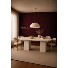 Miarik Design Besh Traverten Yemek Masası - Köşe Yuvarlak Kesim, Traverten Köprü Ayak