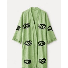 Orbit Müslin Kimono Bornoz, Saçaklı Plaj Elbisesi, Yazlık Sabahlık, Hafif Kurulanma Örtüsü, Spa Hamam Havuz ve Tatil Kullanımı
