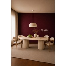 Miarik Design 2 Sütunlu Papatya Ayaklı Traverten Mermer Yemek Masası Alberto