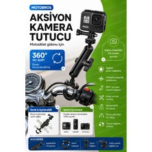 Motobros Motosiklet Aksiyon Kamera Tutucu Gidon Bağlantı Aparatı Gopro INSTA360 Djı Action Uyumlu 360° Ayarlı Kamera Tutucu