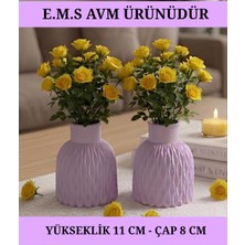 E.M.S 2 Adet Lila Renk Dalga Desenli Vazo Dekoratif Vazo Yapay Kuru Çiçek Vazosu.
