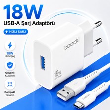 Toocki Hızlı Şarj Cihazı Seti 18W USB Qc 3.4 Hızlı Şarj Adaptörü ve Usb-A To Type-C Şarj Kablosu - Beyaz