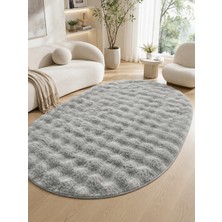 Saraz Halı Oval Bubble Ultra Soft Puffy Kaymaz Taban Peluş Tavşan Tüyü Halı Gri