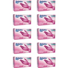 Dolphin Pembe Nitril Muayene Eldiveni M Beden 100 Adet x 10 Paket - Mdr