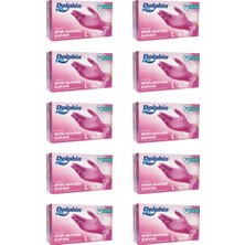 Dolphin Pembe Nitril Muayene Eldiveni L Beden 100 Adet x 10 Paket - Mdr